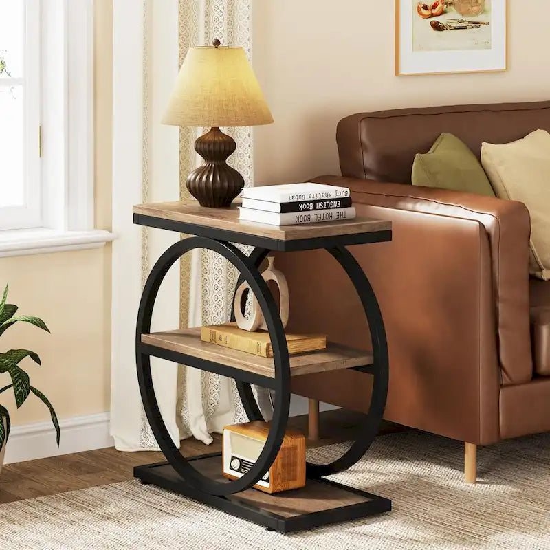 Table d'appoint étroite en bois avec 3 étagères de rangement