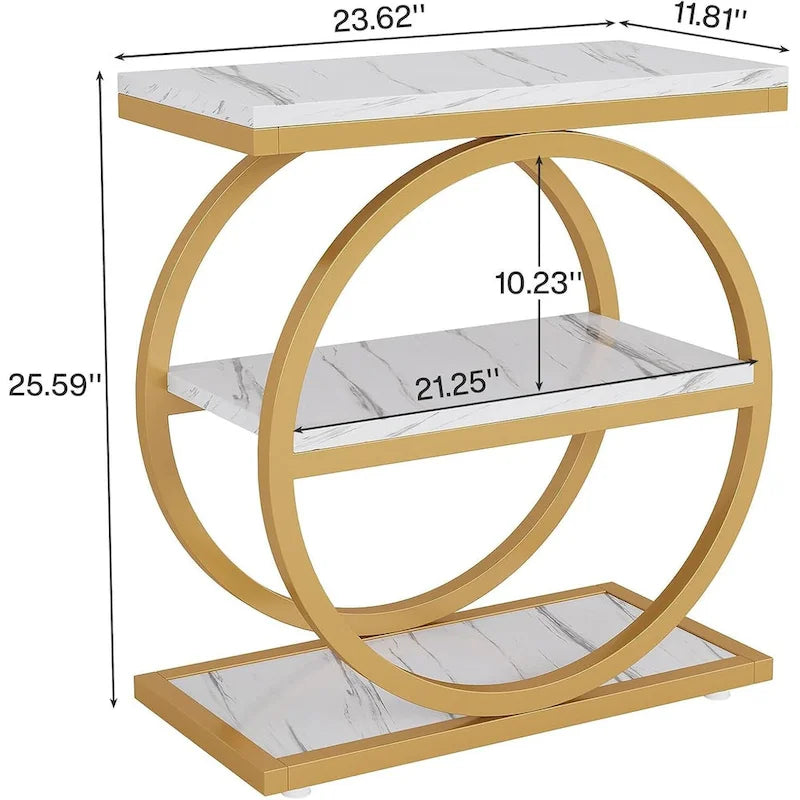 Table d'appoint étroite en bois avec 3 étagères de rangement