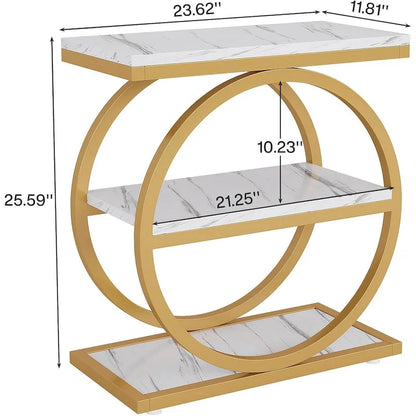 Table d'appoint étroite en bois avec 3 étagères de rangement