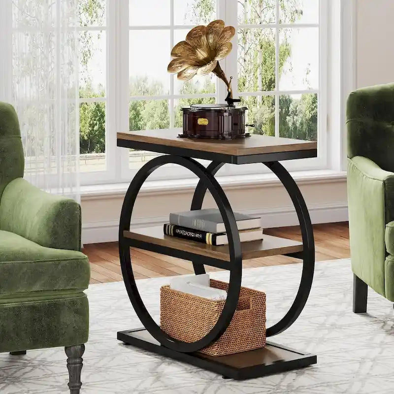 Table d'appoint étroite en bois avec 3 étagères de rangement