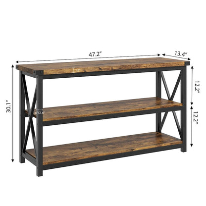 Console étroite et longue avec rangement, table basse en bois à 3 niveaux