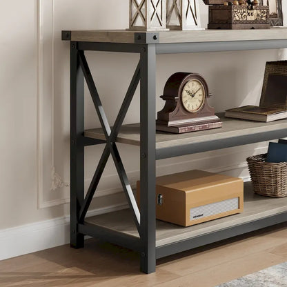 Console étroite et longue avec rangement, table basse en bois à 3 niveaux