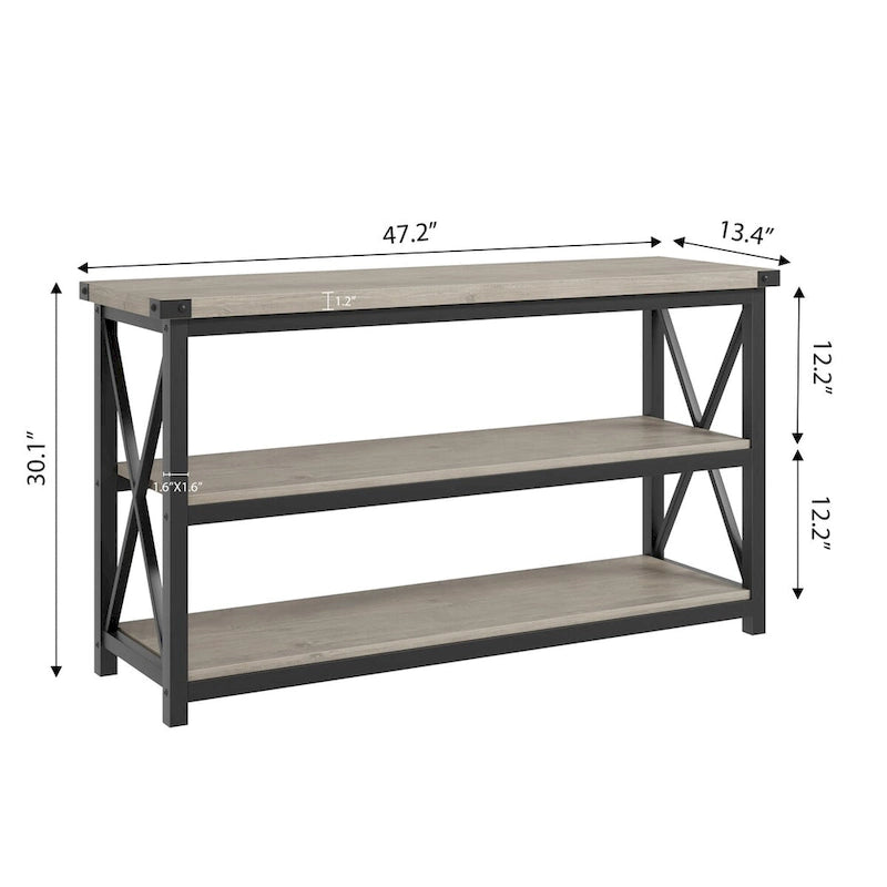 Console étroite et longue avec rangement, table basse en bois à 3 niveaux