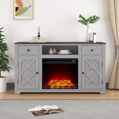 Meuble TV style ferme avec cheminée pour téléviseur jusqu'à 65 pouces - 60 cm (L) x 33 cm (H) x 15,5 cm (P)