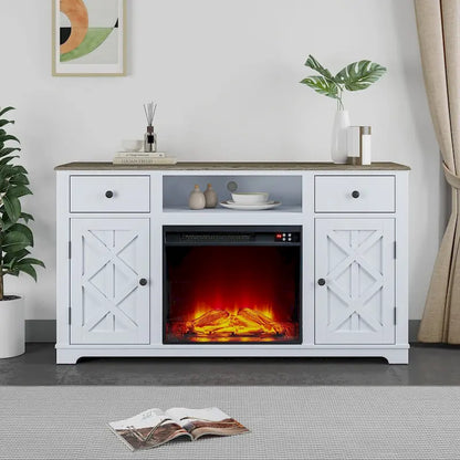 Meuble TV style ferme avec cheminée pour téléviseur jusqu'à 65 pouces - 60 cm (L) x 33 cm (H) x 15,5 cm (P)