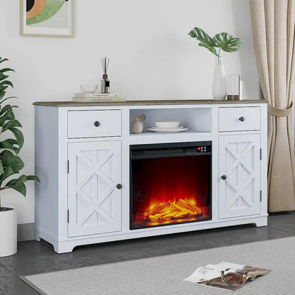 Meuble TV style ferme avec cheminée pour téléviseur jusqu'à 65 pouces - 60 cm (L) x 33 cm (H) x 15,5 cm (P)