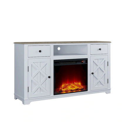 Meuble TV style ferme avec cheminée pour téléviseur jusqu'à 65 pouces - 60 cm (L) x 33 cm (H) x 15,5 cm (P)