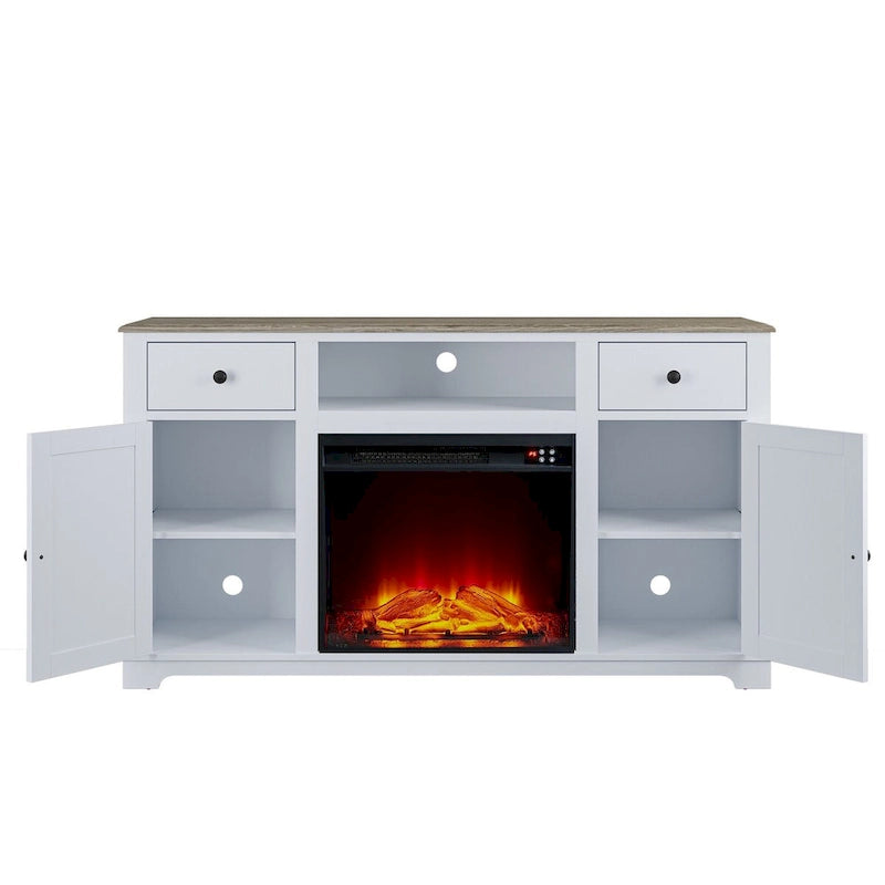 Meuble TV style ferme avec cheminée pour téléviseur jusqu'à 65 pouces - 60 cm (L) x 33 cm (H) x 15,5 cm (P)