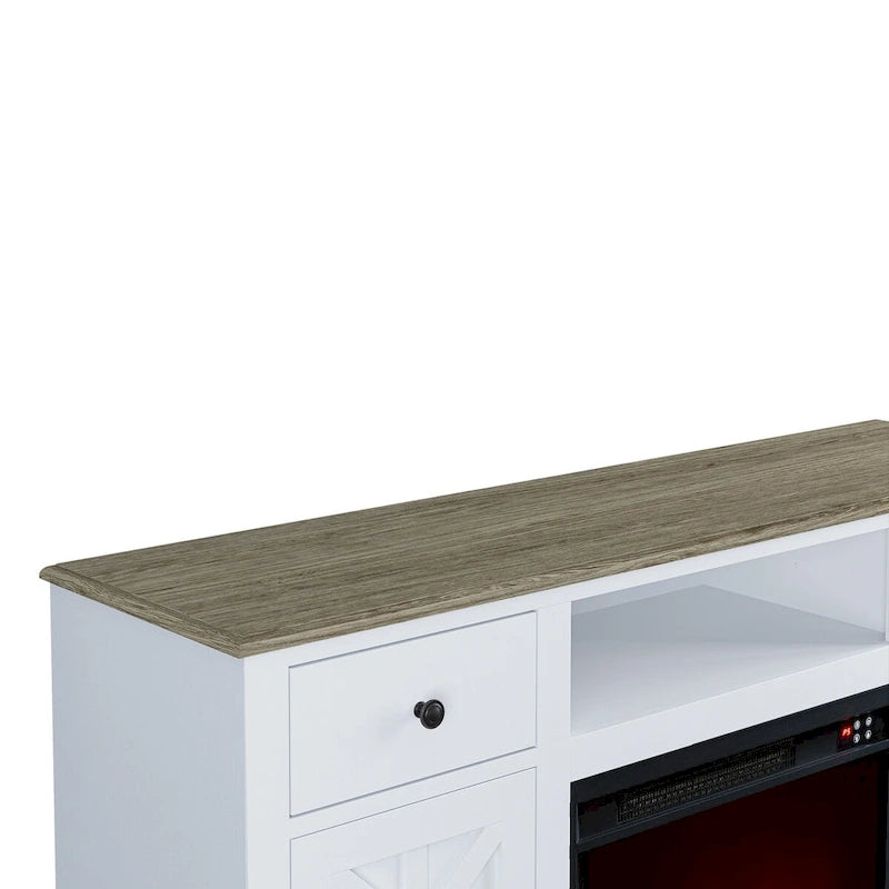 Meuble TV style ferme avec cheminée pour téléviseur jusqu'à 65 pouces - 60 cm (L) x 33 cm (H) x 15,5 cm (P)