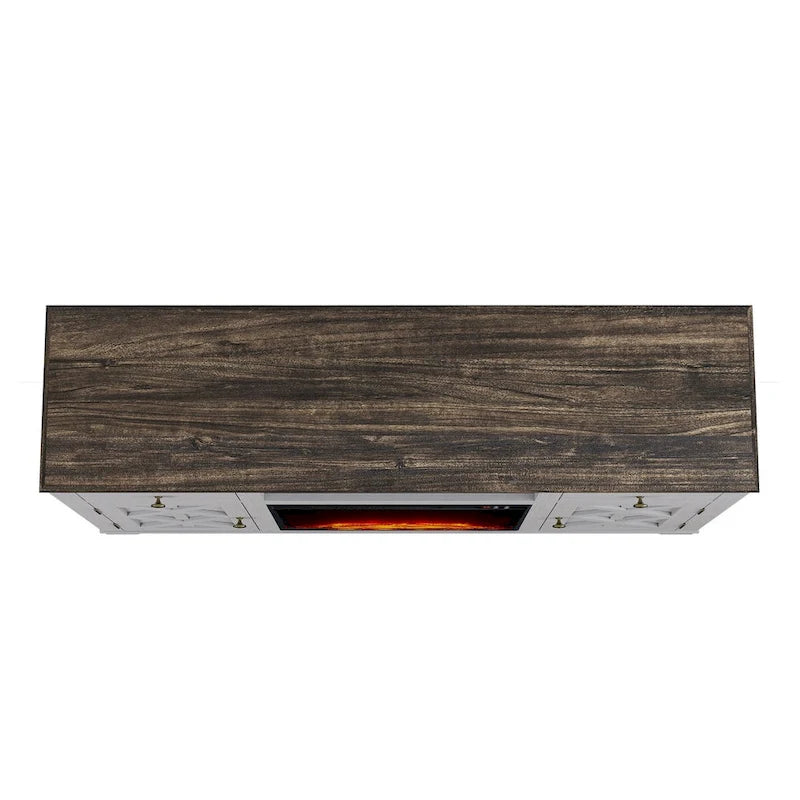 Meuble TV style ferme avec cheminée pour téléviseur jusqu'à 65 pouces - 60 cm (L) x 33 cm (H) x 15,5 cm (P)