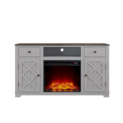 Meuble TV style ferme avec cheminée pour téléviseur jusqu'à 65 pouces - 60 cm (L) x 33 cm (H) x 15,5 cm (P)