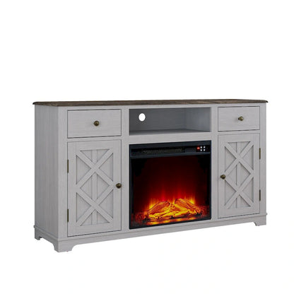 Meuble TV style ferme avec cheminée pour téléviseur jusqu'à 65 pouces - 60 cm (L) x 33 cm (H) x 15,5 cm (P)
