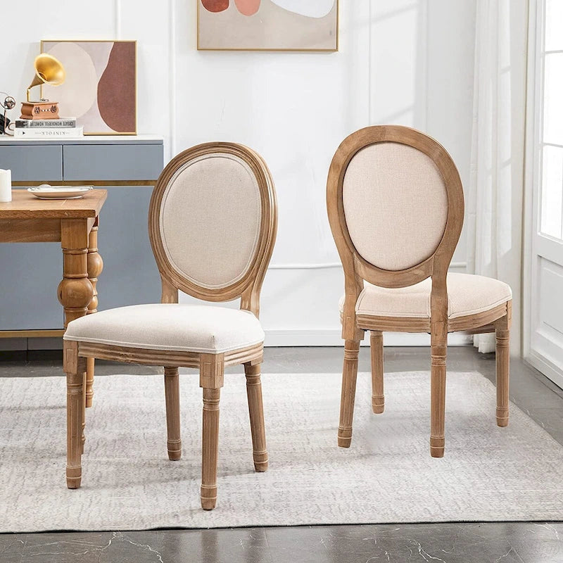 Chaise de salle à manger rembourrée vintage française Mieres, chaise d'appoint (lot de 2) - Non disponible