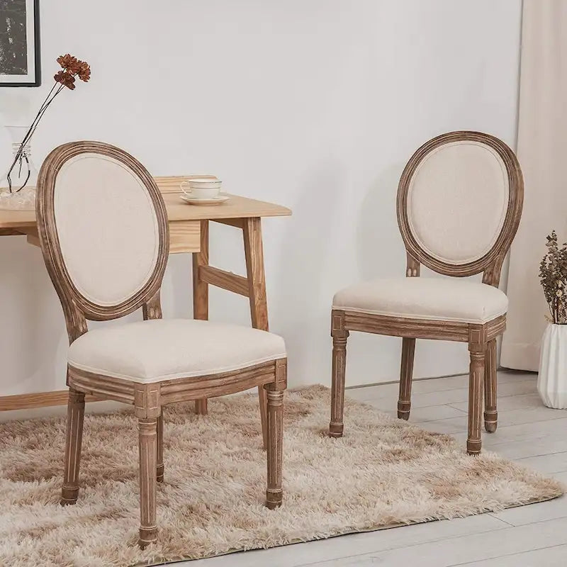 Chaise de salle à manger rembourrée vintage française Mieres, chaise d'appoint (lot de 2) - Non disponible
