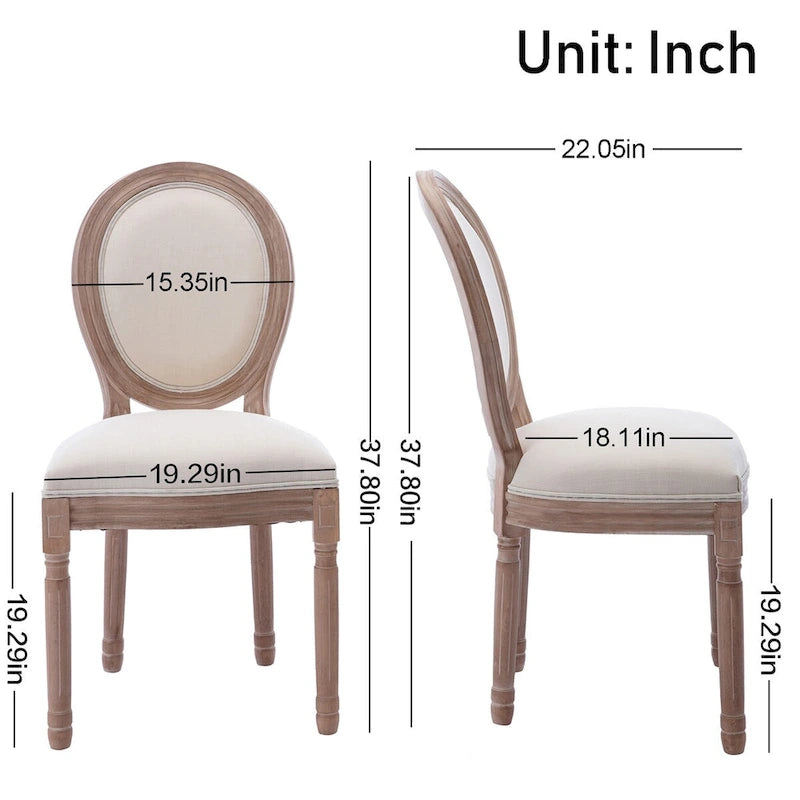 Chaise de salle à manger rembourrée vintage française Mieres, chaise d'appoint (lot de 2) - Non disponible