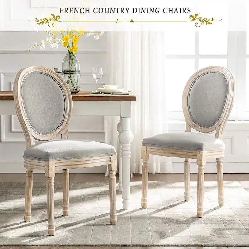 Chaise de salle à manger rembourrée vintage française Mieres, chaise d'appoint (lot de 2) - Non disponible