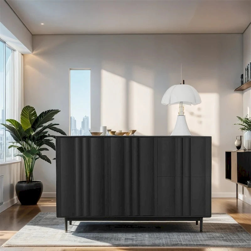 Armoire de rangement à motif ondulé avec 2 portes et 2 tiroirs, réglable