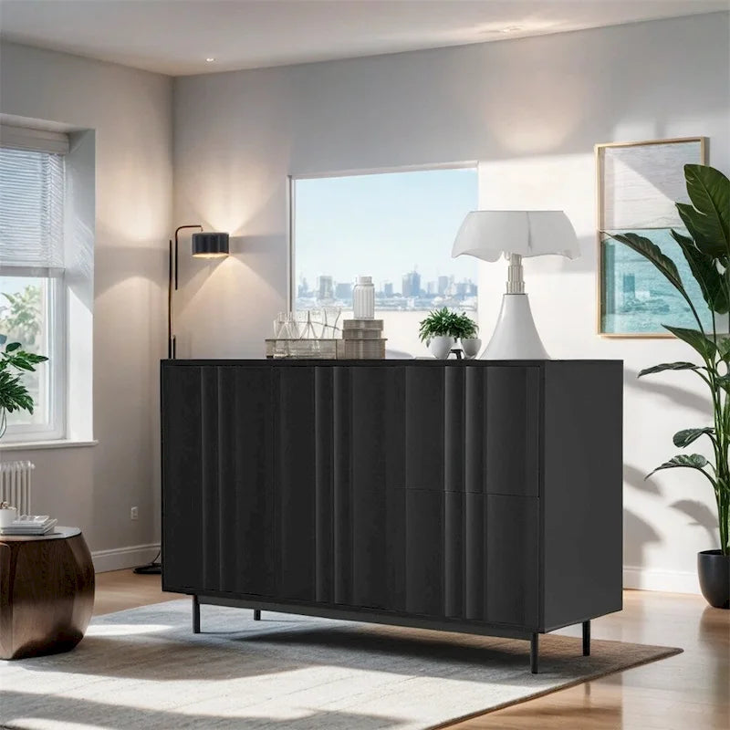 Armoire de rangement à motif ondulé avec 2 portes et 2 tiroirs, réglable