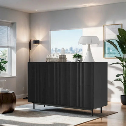 Armoire de rangement à motif ondulé avec 2 portes et 2 tiroirs, réglable