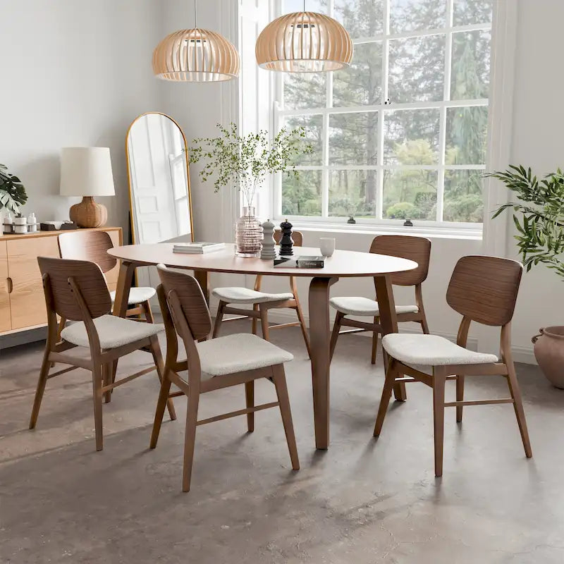 Ensemble de salle à manger ovale 7 pièces Beau I en noyer, style milieu du siècle, de Furniture of America