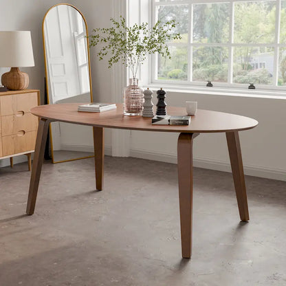 Ensemble de salle à manger ovale 7 pièces Beau I en noyer, style milieu du siècle, de Furniture of America