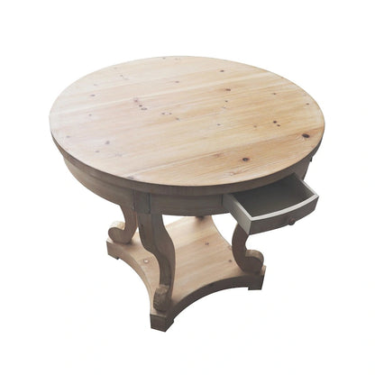 Table de salle à manger ronde de style campagnard, petite taille, pieds incurvés - Bois naturel
