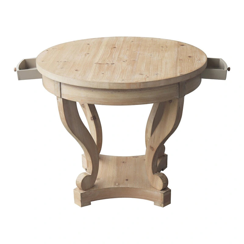 Table de salle à manger ronde de style campagnard, petite taille, pieds incurvés - Bois naturel