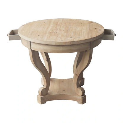 Table de salle à manger ronde de style campagnard, petite taille, pieds incurvés - Bois naturel