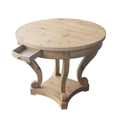 Table de salle à manger ronde de style campagnard, petite taille, pieds incurvés - Bois naturel