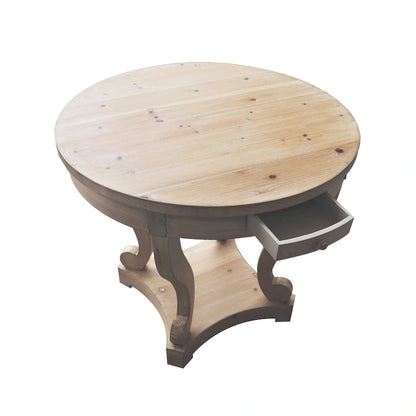 Table de salle à manger ronde de style campagnard, petite taille, pieds incurvés - Bois naturel