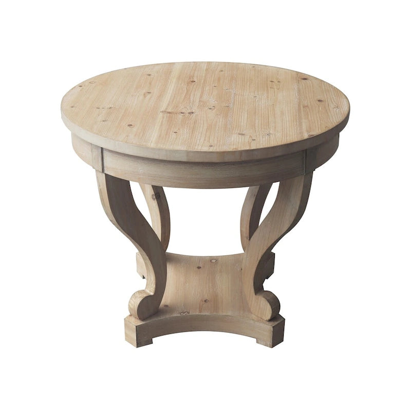 Table de salle à manger ronde de style campagnard, petite taille, pieds incurvés - Bois naturel