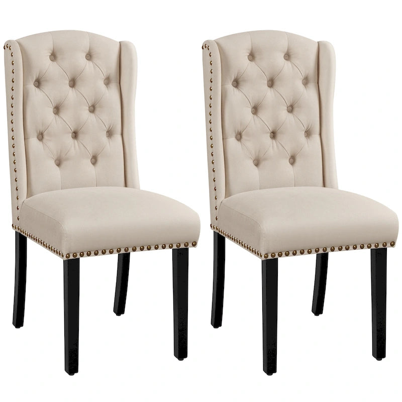 Yaheetech Lot de 2 chaises de salle à manger capitonnées avec boutons et garnitures cloutées - Non disponible