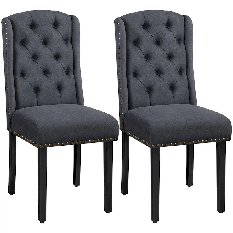 Yaheetech Lot de 2 chaises de salle à manger capitonnées avec boutons et garnitures cloutées - Non disponible