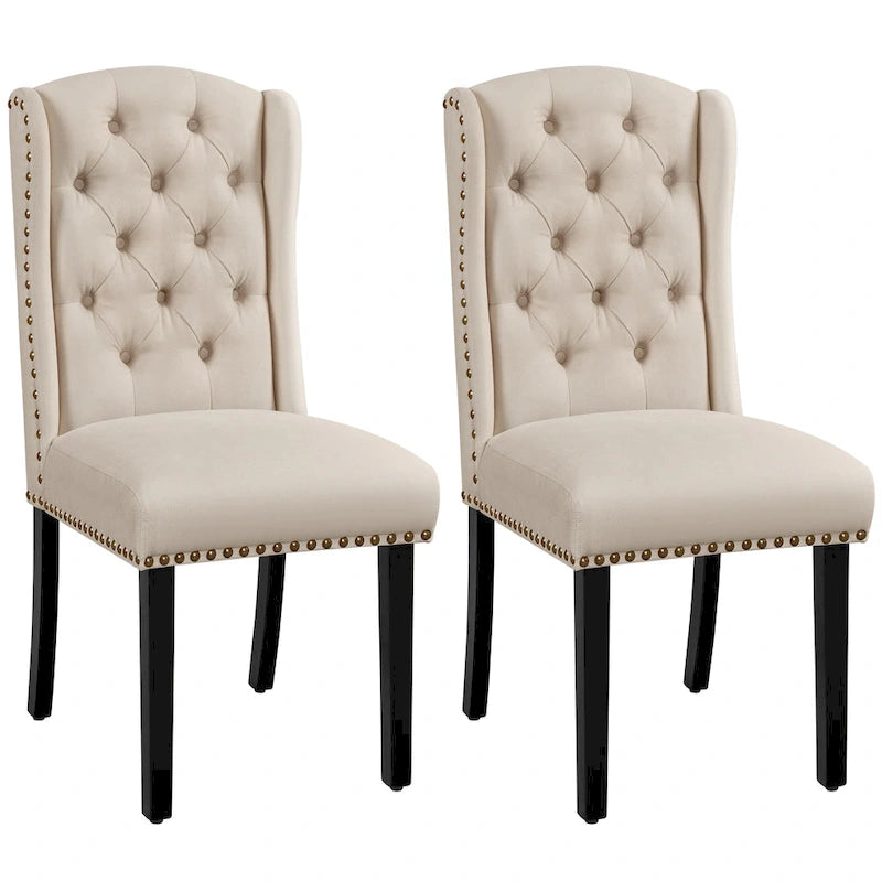 Yaheetech Lot de 2 chaises de salle à manger capitonnées avec boutons et garnitures cloutées - Non disponible