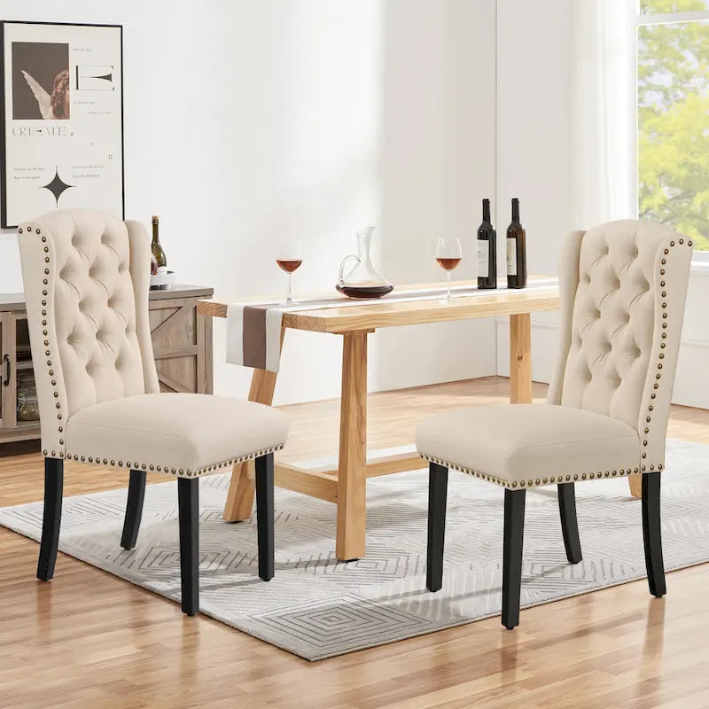 Yaheetech Lot de 2 chaises de salle à manger capitonnées avec boutons et garnitures cloutées - Non disponible