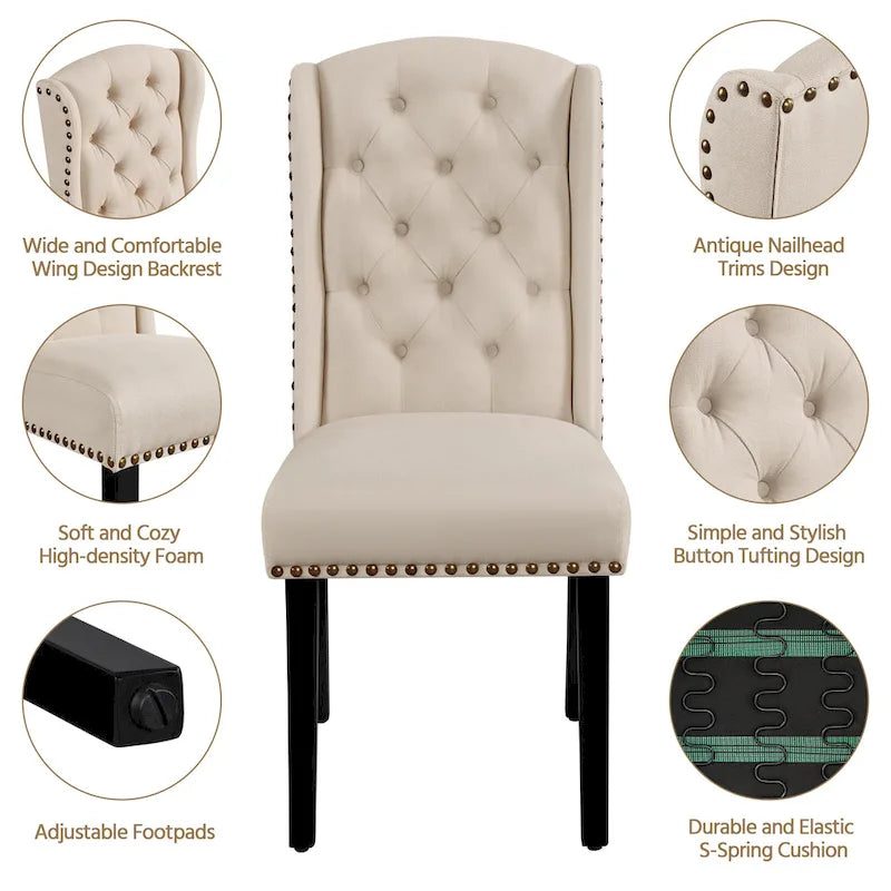 Yaheetech Lot de 2 chaises de salle à manger capitonnées avec boutons et garnitures cloutées - Non disponible