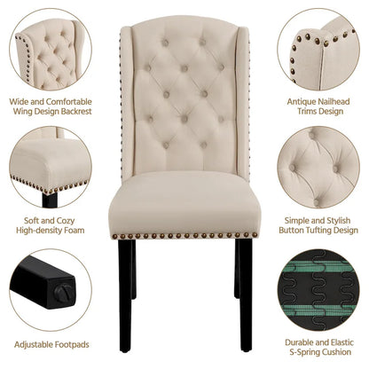 Yaheetech Lot de 2 chaises de salle à manger capitonnées avec boutons et garnitures cloutées - Non disponible