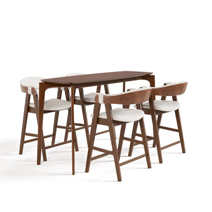 Ensemble table haute de comptoir 5 pièces en noyer, style milieu du siècle, de la marque Furniture of America Shaw, avec 4 chaises.