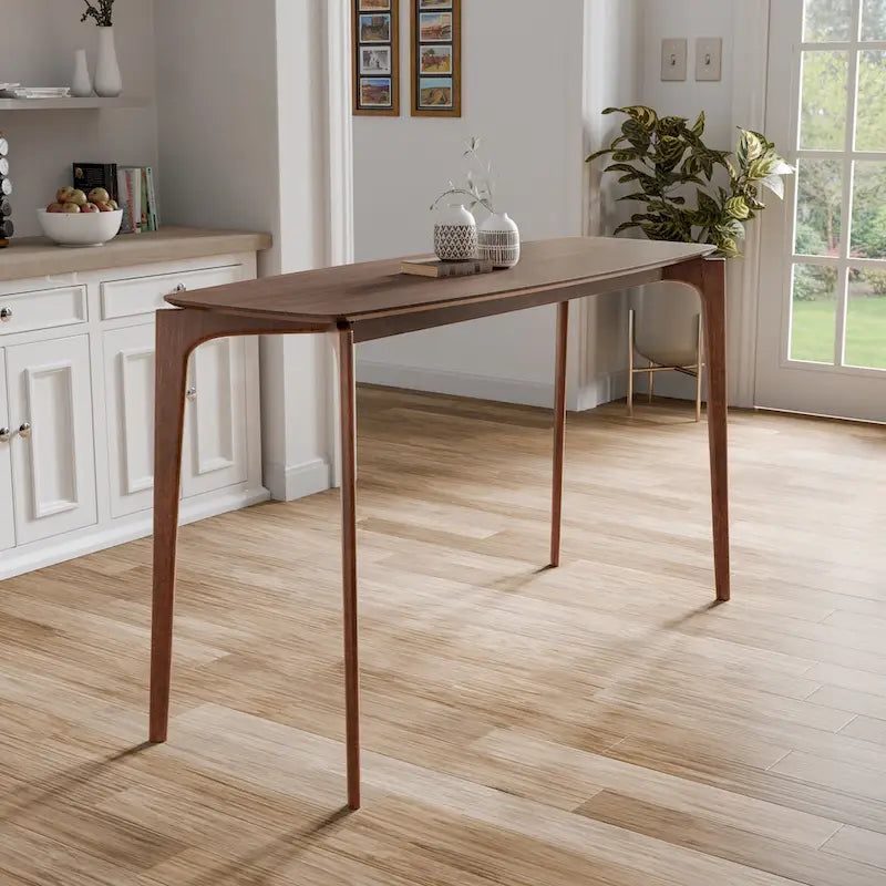 Ensemble table haute de comptoir 5 pièces en noyer, style milieu du siècle, de la marque Furniture of America Shaw, avec 4 chaises.