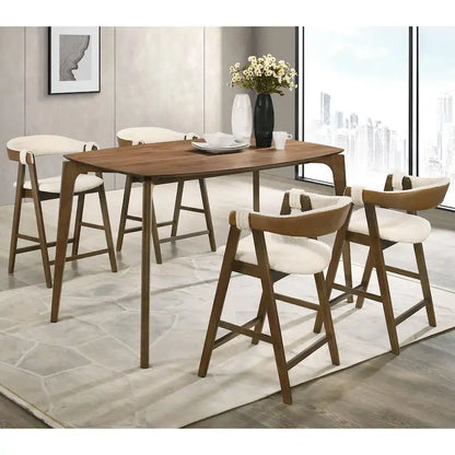Ensemble table haute de comptoir 5 pièces en noyer, style milieu du siècle, de la marque Furniture of America Shaw, avec 4 chaises.
