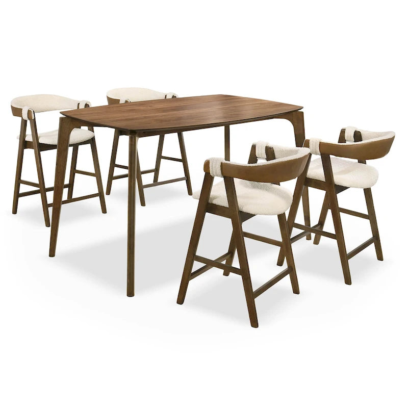 Ensemble table haute de comptoir 5 pièces en noyer, style milieu du siècle, de la marque Furniture of America Shaw, avec 4 chaises.