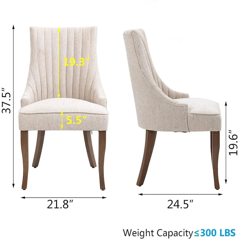 Ensemble de 2 chaises de salle à manger capitonnées à oreilles, chaises de salle à manger d'appoint en tissu, chaises de salon pour la cuisine et la maison