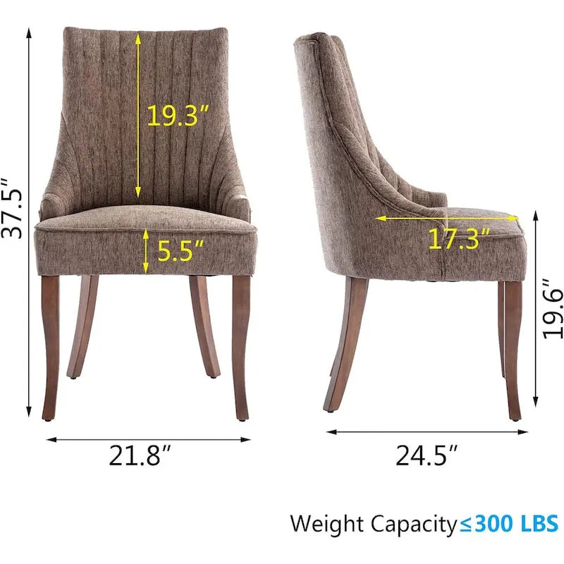 Ensemble de 2 chaises de salle à manger capitonnées à oreilles, chaises de salle à manger d'appoint en tissu, chaises de salon pour la cuisine et la maison