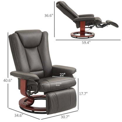 Fauteuil inclinable pivotant HOMCOM, fauteuil inclinable en cuir PU pour salon, canapé inclinable moderne avec repose-pieds