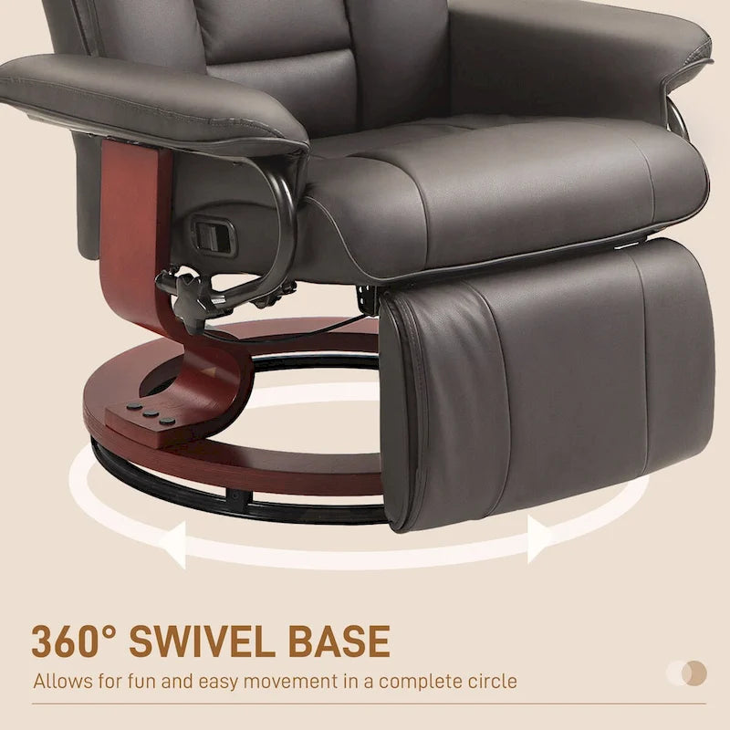 Fauteuil inclinable pivotant HOMCOM, fauteuil inclinable en cuir PU pour salon, canapé inclinable moderne avec repose-pieds