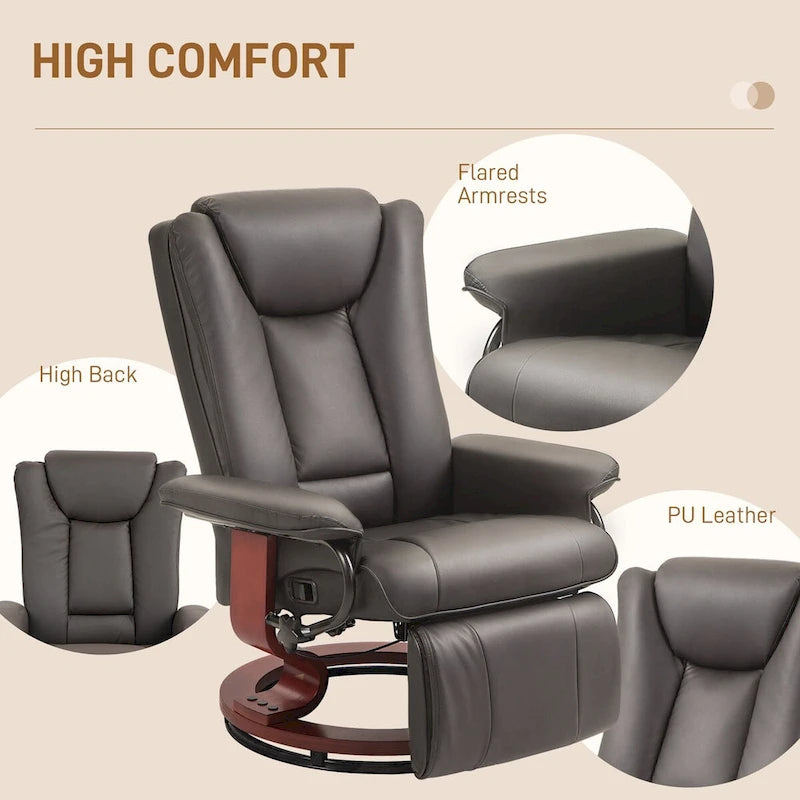Fauteuil inclinable pivotant HOMCOM, fauteuil inclinable en cuir PU pour salon, canapé inclinable moderne avec repose-pieds