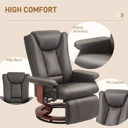 Fauteuil inclinable pivotant HOMCOM, fauteuil inclinable en cuir PU pour salon, canapé inclinable moderne avec repose-pieds