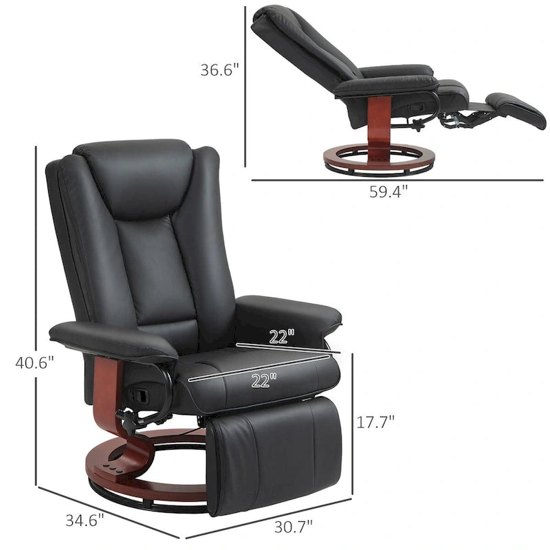 Fauteuil inclinable pivotant HOMCOM, fauteuil inclinable en cuir PU pour salon, canapé inclinable moderne avec repose-pieds