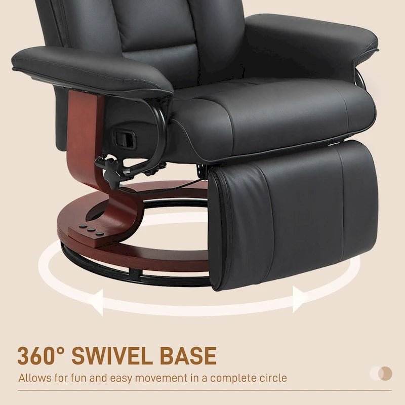 Fauteuil inclinable pivotant HOMCOM, fauteuil inclinable en cuir PU pour salon, canapé inclinable moderne avec repose-pieds