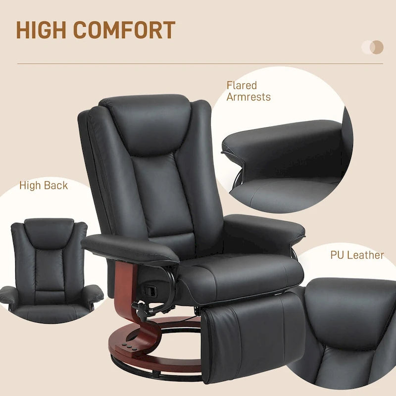 Fauteuil inclinable pivotant HOMCOM, fauteuil inclinable en cuir PU pour salon, canapé inclinable moderne avec repose-pieds